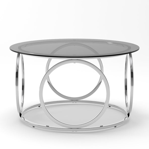 English Elm 31.5"modern Round Tempered Glass Coffee Table Chrome Sculptural Base for Living Room W757P412797