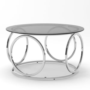 English Elm 31.5"modern Round Tempered Glass Coffee Table Chrome Sculptural Base for Living Room W757P412797