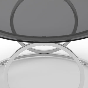 English Elm 31.5"modern Round Tempered Glass Coffee Table Chrome Sculptural Base for Living Room W757P412797