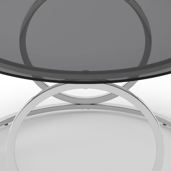 English Elm 31.5"modern Round Tempered Glass Coffee Table Chrome Sculptural Base for Living Room W757P412797