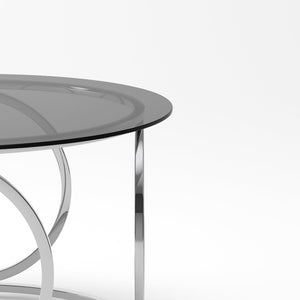 English Elm 31.5"modern Round Tempered Glass Coffee Table Chrome Sculptural Base for Living Room W757P412797