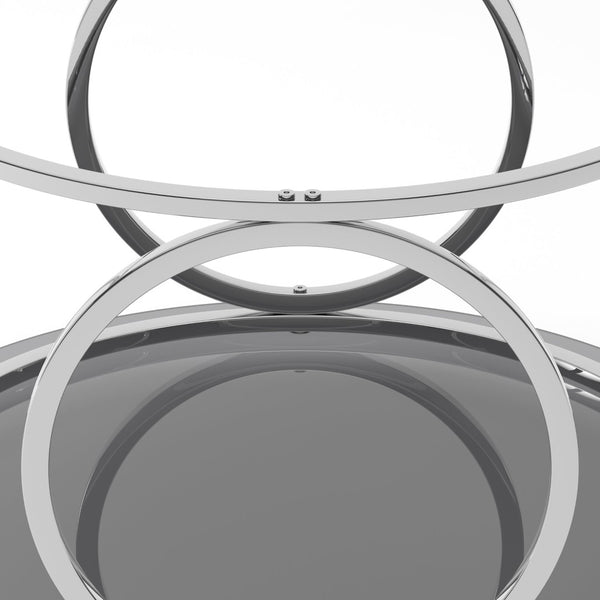 English Elm 31.5"modern Round Tempered Glass Coffee Table Chrome Sculptural Base for Living Room W757P412797
