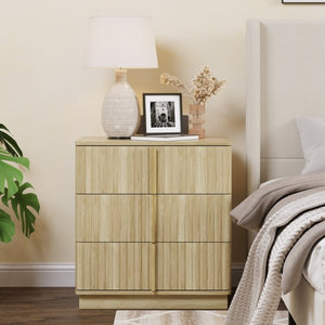 English Elm 25.39Vertical Stripe Three Drawer Nightstand Retro MDF Cabinet for Bedroom or Home Office Natural W757P467159
