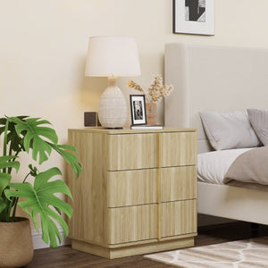 English Elm 25.39Vertical Stripe Three Drawer Nightstand Retro MDF Cabinet for Bedroom or Home Office Natural W757P467159