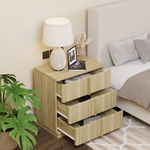English Elm 25.39Vertical Stripe Three Drawer Nightstand Retro MDF Cabinet for Bedroom or Home Office Natural W757P467159