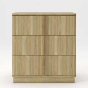 English Elm 25.39Vertical Stripe Three Drawer Nightstand Retro MDF Cabinet for Bedroom or Home Office Natural W757P467159