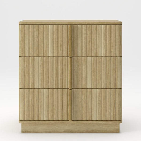 English Elm 25.39Vertical Stripe Three Drawer Nightstand Retro MDF Cabinet for Bedroom or Home Office Natural W757P467159