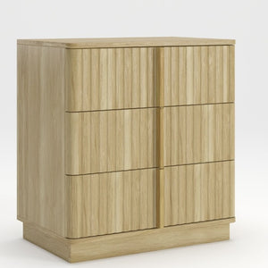 English Elm 25.39Vertical Stripe Three Drawer Nightstand Retro MDF Cabinet for Bedroom or Home Office Natural W757P467159