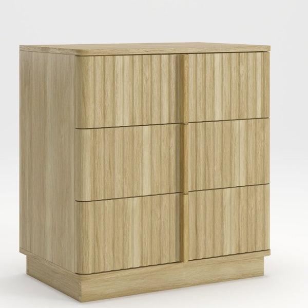 English Elm 25.39Vertical Stripe Three Drawer Nightstand Retro MDF Cabinet for Bedroom or Home Office Natural W757P467159