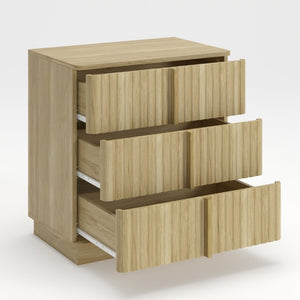 English Elm 25.39Vertical Stripe Three Drawer Nightstand Retro MDF Cabinet for Bedroom or Home Office Natural W757P467159
