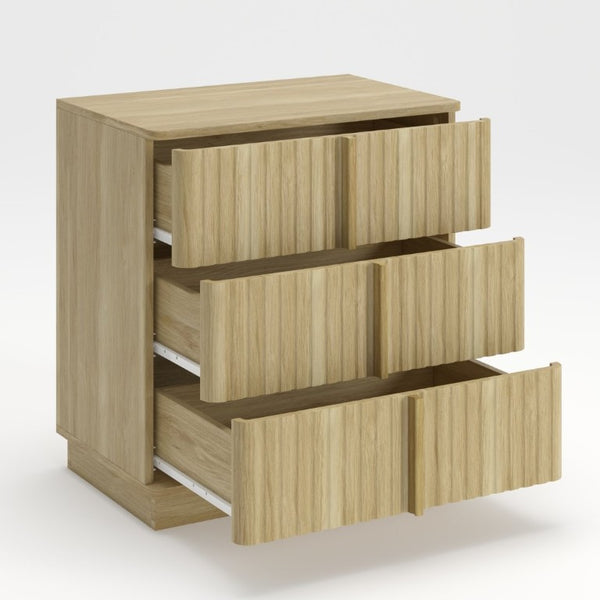 English Elm 25.39Vertical Stripe Three Drawer Nightstand Retro MDF Cabinet for Bedroom or Home Office Natural W757P467159