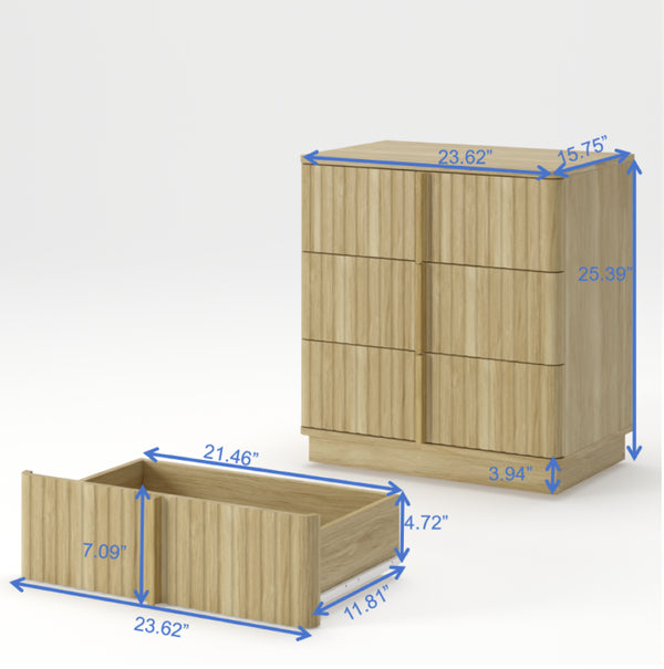 English Elm 25.39Vertical Stripe Three Drawer Nightstand Retro MDF Cabinet for Bedroom or Home Office Natural W757P467159