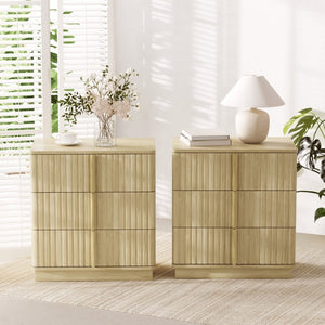 English Elm 25.39Vertical Stripe 3 Drawer Nightstand Set Retro Wood Grain Bedroom Storage Pair W757P467271