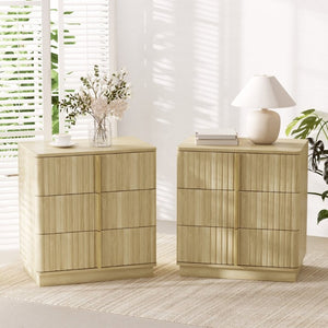 English Elm 25.39Vertical Stripe 3 Drawer Nightstand Set Retro Wood Grain Bedroom Storage Pair W757P467271