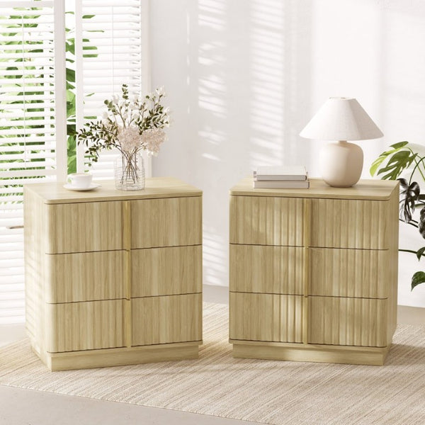 English Elm 25.39Vertical Stripe 3 Drawer Nightstand Set Retro Wood Grain Bedroom Storage Pair W757P467271