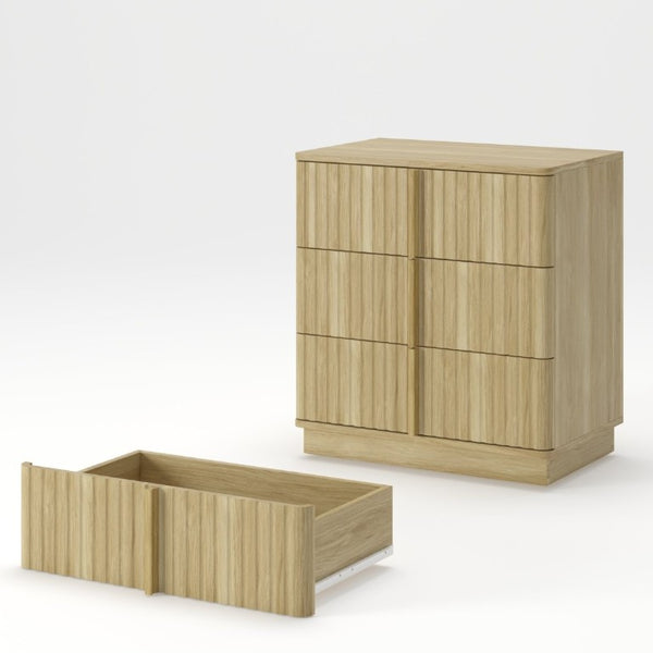 English Elm 25.39Vertical Stripe 3 Drawer Nightstand Set Retro Wood Grain Bedroom Storage Pair W757P467271