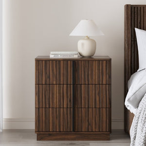 English Elm 25.39Vertical Stripe Three Drawer Nightstand Retro MDF Cabinet for Bedroom or Home Office Walnut W757P467277