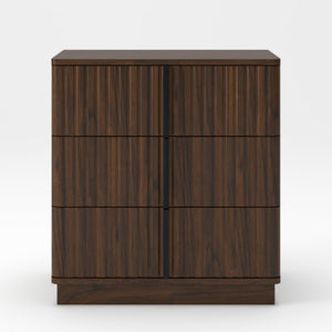 English Elm 25.39Vertical Stripe Three Drawer Nightstand Retro MDF Cabinet for Bedroom or Home Office Walnut W757P467277