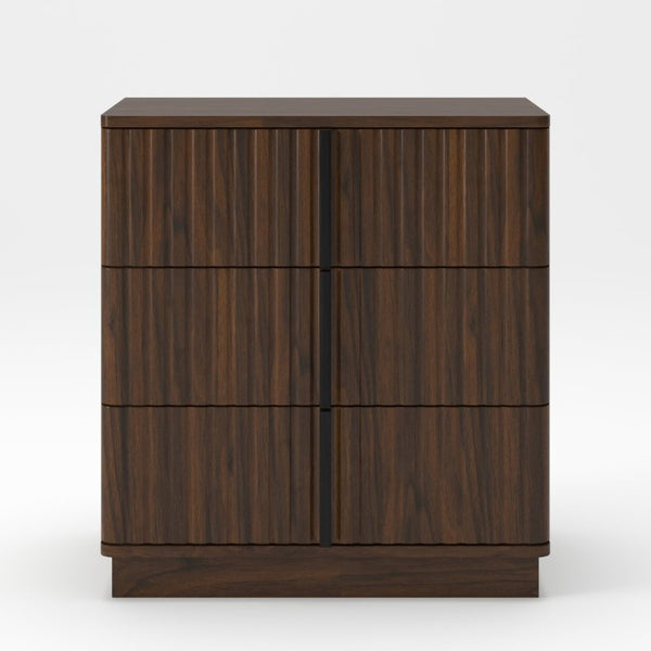 English Elm 25.39Vertical Stripe Three Drawer Nightstand Retro MDF Cabinet for Bedroom or Home Office Walnut W757P467277