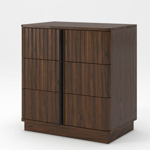 English Elm 25.39Vertical Stripe Three Drawer Nightstand Retro MDF Cabinet for Bedroom or Home Office Walnut W757P467277