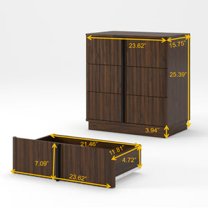 English Elm 25.39Vertical Stripe Three Drawer Nightstand Retro MDF Cabinet for Bedroom or Home Office Walnut W757P467277