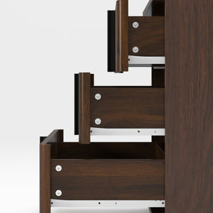 English Elm 25.39Vertical Stripe Three Drawer Nightstand Retro MDF Cabinet for Bedroom or Home Office Walnut W757P467277