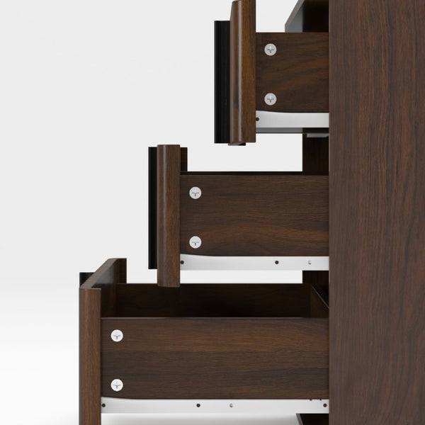 English Elm 25.39Vertical Stripe Three Drawer Nightstand Retro MDF Cabinet for Bedroom or Home Office Walnut W757P467277