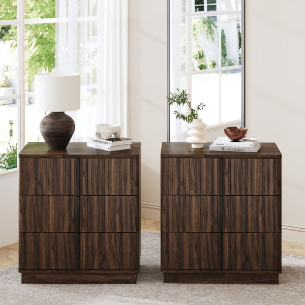 English Elm 25.39Vertical Stripe Walnut 3 Drawer Nightstand Set Retro MDF Cabinet for Bedroom Office W757P467278