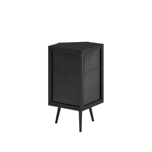 English Elm 22.25 Inch Triangular Corner Cabinet with Tempered Glass Door and Iron Frame Storage 22.25 x 16.54 x 31.5 inches W757P480553