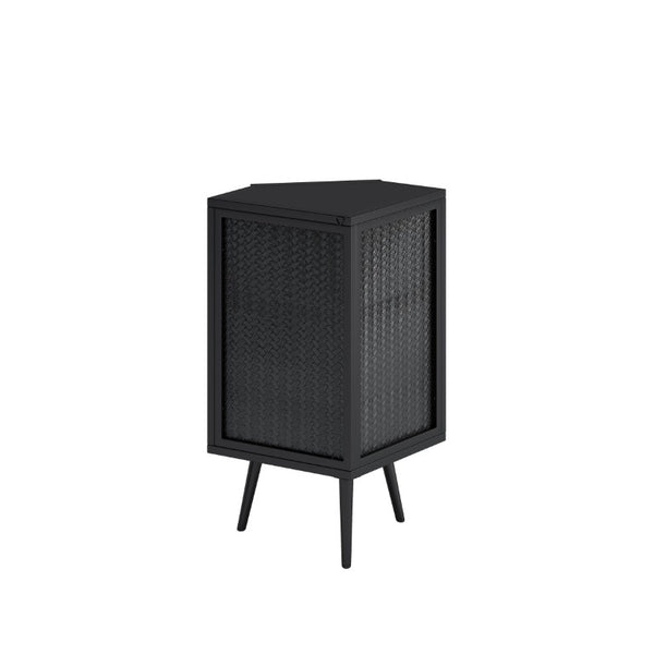English Elm 22.25 Inch Triangular Corner Cabinet with Tempered Glass Door and Iron Frame Storage 22.25 x 16.54 x 31.5 inches W757P480553