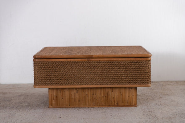 English Elm 31.52Square Rattan Hemp Rope Coffee Table with Lift Top Storage Bohemian Farmhouse Living Room W757P483787