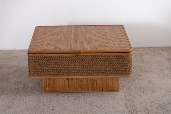 English Elm 31.52Square Rattan Hemp Rope Coffee Table with Lift Top Storage Bohemian Farmhouse Living Room W757P483787