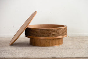 English Elm 31.5 Inch Round Hemp Rope Rattan Coffee Table with Hidden Storage Vintage Boho W757P483792