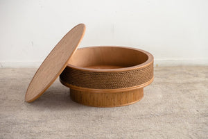English Elm 31.5 Inch Round Hemp Rope Rattan Coffee Table with Hidden Storage Vintage Boho W757P483792