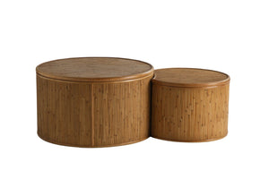 English Elm 43.9"vintage Rattan Inlay Nesting Coffee Table Set Bohemian Living Room Storage W757P483798