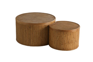 English Elm 43.9"vintage Rattan Inlay Nesting Coffee Table Set Bohemian Living Room Storage W757P483798