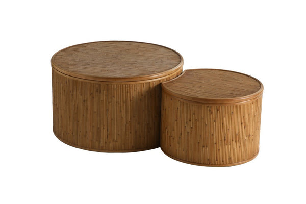 English Elm 43.9"vintage Rattan Inlay Nesting Coffee Table Set Bohemian Living Room Storage W757P483798