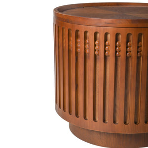 English Elm 18.9" Round Lattice Grille Accent Table with Hidden Storage Boho Walnut Finish W757P483932