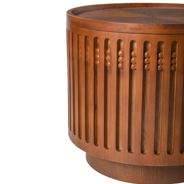 English Elm 18.9" Round Lattice Grille Accent Table with Hidden Storage Boho Walnut Finish W757P483932