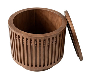 English Elm 18.9" Round Lattice Grille Accent Table with Hidden Storage Boho Walnut Finish W757P483932