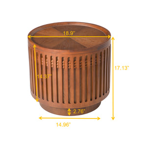 English Elm 18.9" Round Lattice Grille Accent Table with Hidden Storage Boho Walnut Finish W757P483932