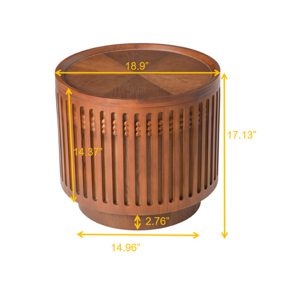 English Elm 18.9" Round Lattice Grille Accent Table with Hidden Storage Boho Walnut Finish W757P483932