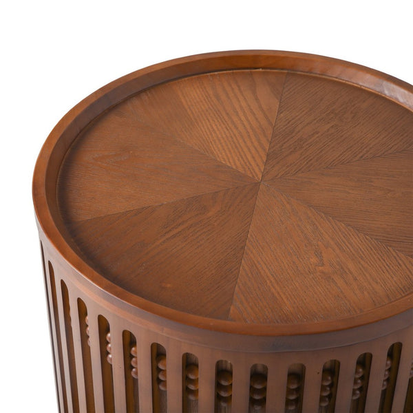 English Elm 18.9" Round Lattice Grille Accent Table with Hidden Storage Boho Walnut Finish W757P483932