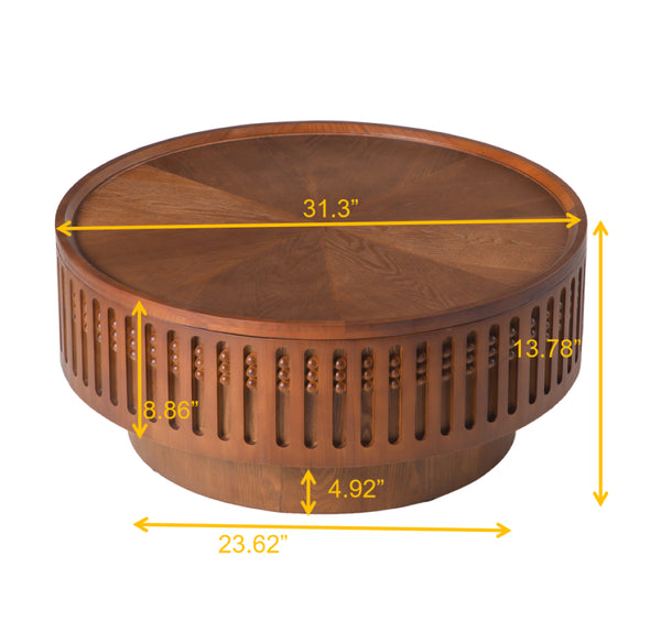 English Elm 31.3Round Bohemian Lattice Coffee Table with Flip Top Hidden Storage Walnut Finish W757P483947