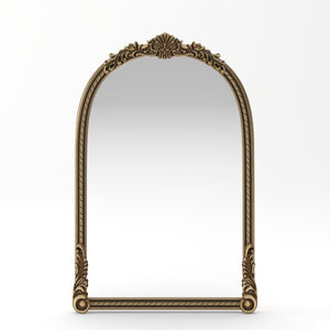 English Elm 37"arch Antique Gold Iron Frame Arched Wall Mirror with Carved Relief for Bedroom W757P483996