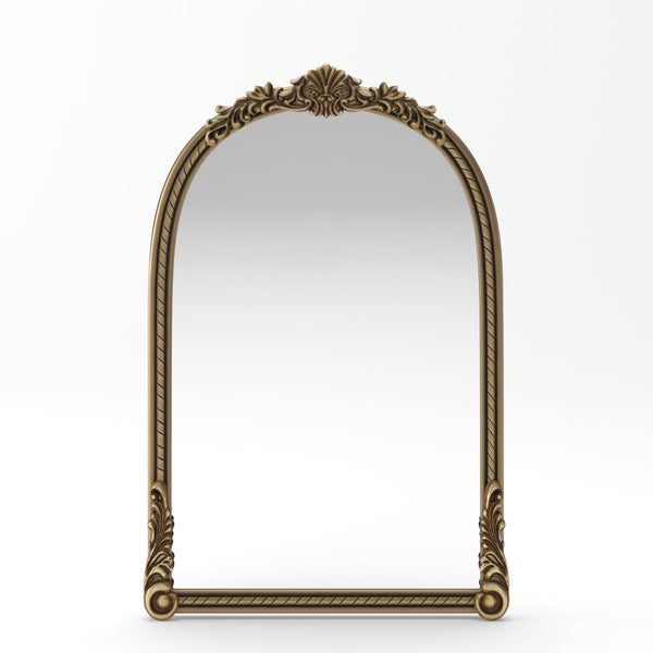English Elm 37"arch Antique Gold Iron Frame Arched Wall Mirror with Carved Relief for Bedroom W757P483996