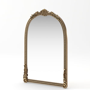 English Elm 37"arch Antique Gold Iron Frame Arched Wall Mirror with Carved Relief for Bedroom W757P483996