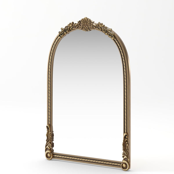 English Elm 37"arch Antique Gold Iron Frame Arched Wall Mirror with Carved Relief for Bedroom W757P483996