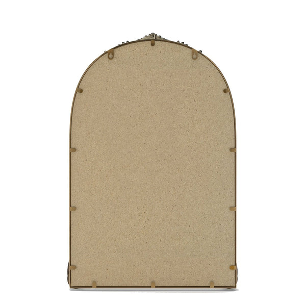English Elm 37"arch Antique Gold Iron Frame Arched Wall Mirror with Carved Relief for Bedroom W757P483996