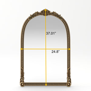 English Elm 37"arch Antique Gold Iron Frame Arched Wall Mirror with Carved Relief for Bedroom W757P483996